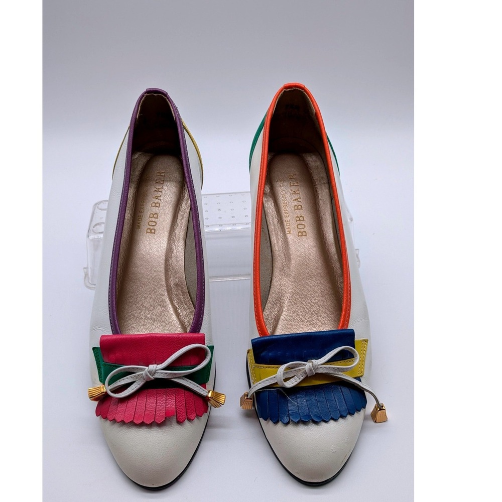 Bob Baker Colorblock Leather Loafers Flats Womens Size 7.5 Fringe Bow Slip On